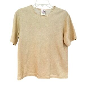 Graff Californiawear Vintage 70s Metallic Short Sleeve Blouse Womens Medium Gold